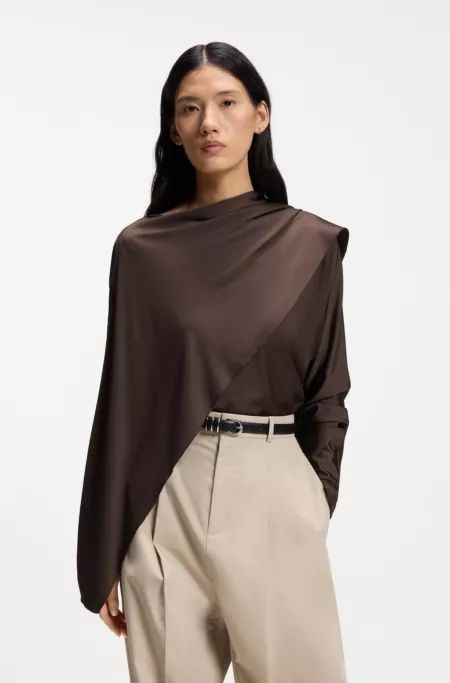 Long-sleeved top in draped jersey with scarf detail
