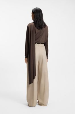 Top aus drapiertem Jersey mit Schal-Detail, Dunkelbraun