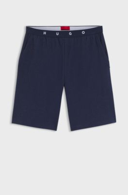 Ribbed cotton-blend pyjama bottoms with logo waistband, Dark Blue