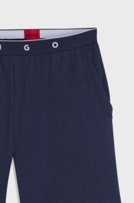 Ribbed cotton-blend pyjama bottoms with logo waistband, Dark Blue