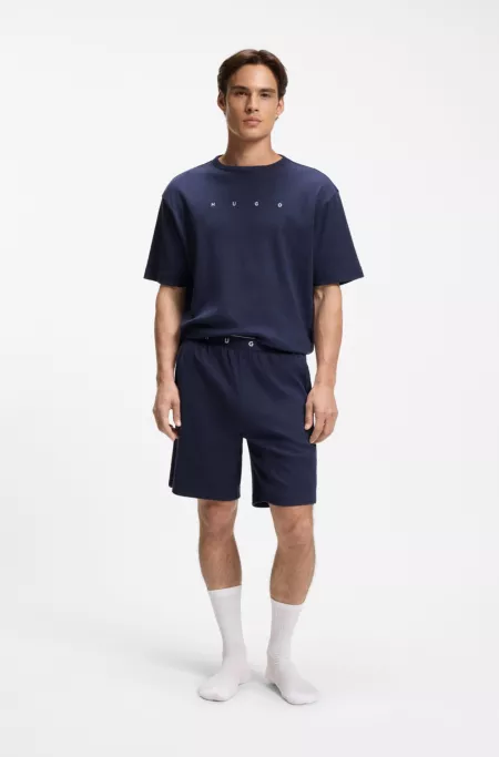 Pyjama-Hose aus geripptem Baumwoll-Mix mit Logo-Bund