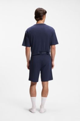 Ribbed cotton-blend pyjama bottoms with logo waistband, Dark Blue