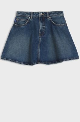 High-waisted mini skirt in blue denim, Blue