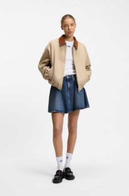 High-waisted mini skirt in blue denim, Blue