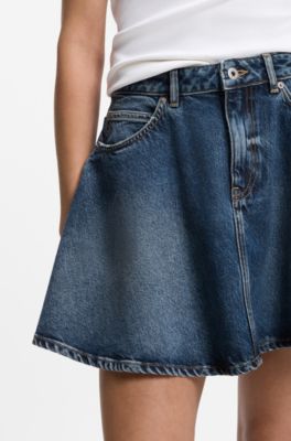 Minigonna a vita alta in denim blu, Blu
