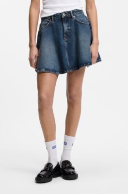 High-waisted mini skirt in blue denim, Blue
