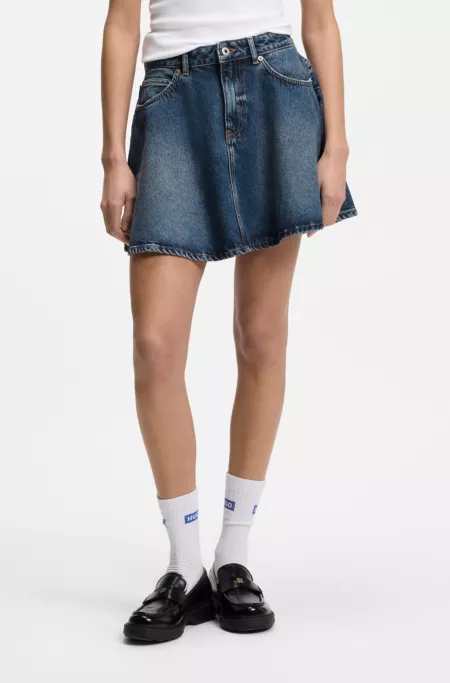 High-waisted mini skirt in blue denim