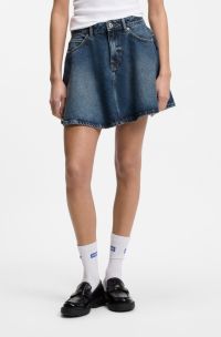 High-waisted mini skirt in blue denim, Blue