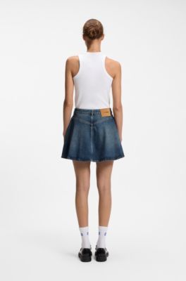 Minigonna a vita alta in denim blu, Blu