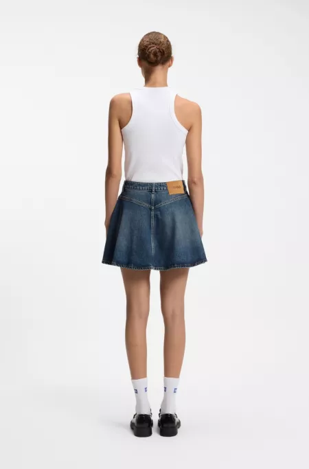 High-waisted mini skirt in blue denim
