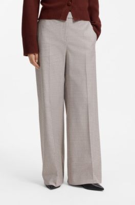 Wide-leg trousers with micro check, Patterned
