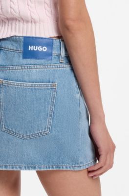 Five-pocket mini skirt in blue denim, Light Blue