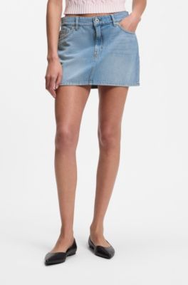Five-pocket mini skirt in blue denim, Light Blue