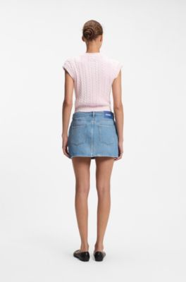 Five-pocket mini skirt in blue denim, Light Blue
