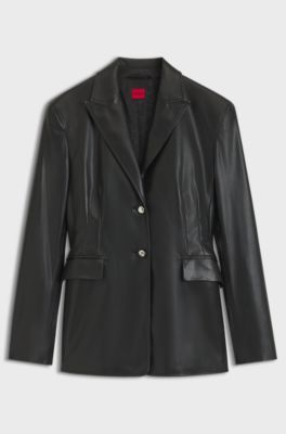 Regular-fit blazer in faux leather, Black