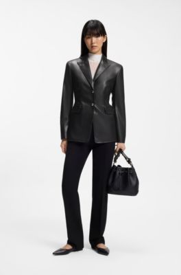 Regular-fit blazer in faux leather, Black