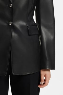 Regular-fit blazer in faux leather, Black