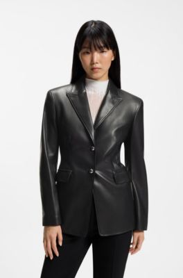 Regular-fit blazer in faux leather, Black