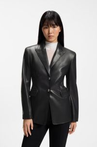 Regular-fit blazer in faux leather, Black