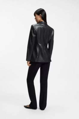 Regular-fit blazer in faux leather, Black