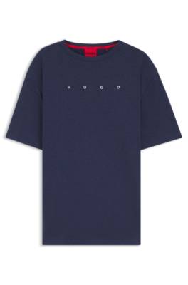 Cotton-blend pyjama T-shirt with embroidered logo 1