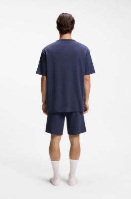Cotton-blend pyjama T-shirt with embroidered logo, Dark Blue