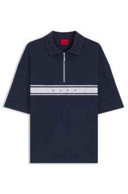 Stretch-cotton polo shirt with logo tape, Dark Blue