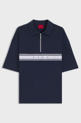 Polo in cotone elasticizzato con nastro con logo, Blu scuro