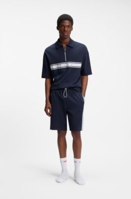 Stretch-cotton polo shirt with logo tape, Dark Blue