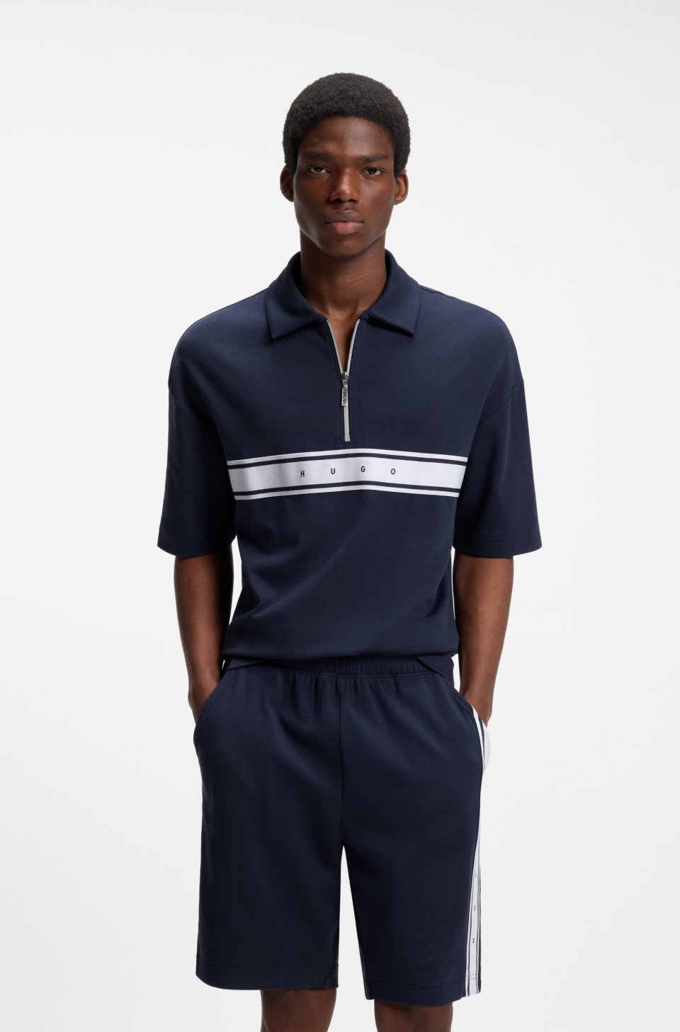 Stretch-cotton polo shirt with logo tape