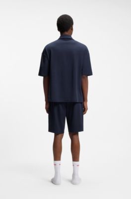 Polo in cotone elasticizzato con nastro con logo, Blu scuro