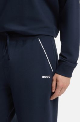 Cotton-blend cuffed tracksuit bottoms with logo piping, Dark Blue