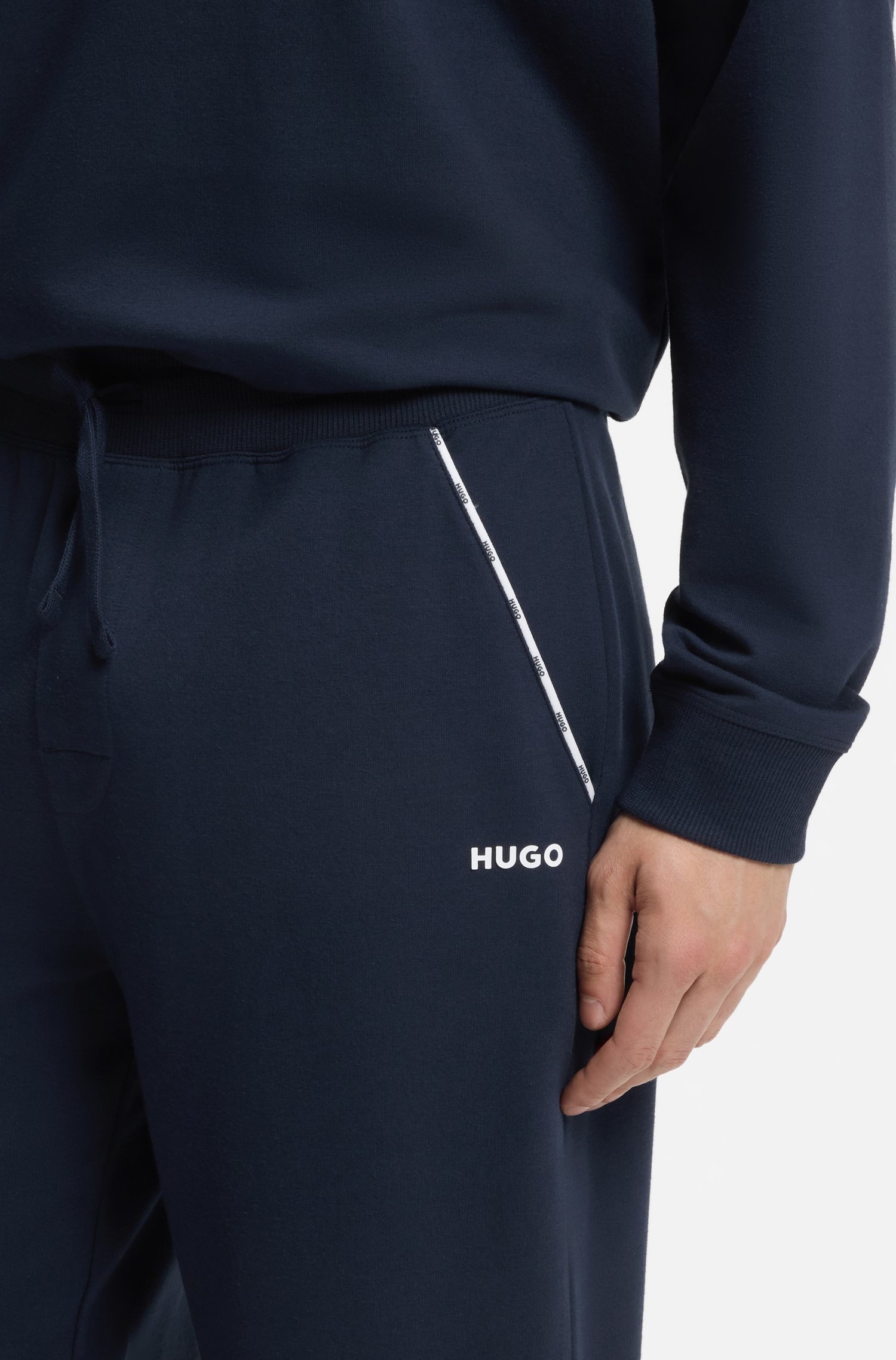 Hugo Cotton-blend cuffed tracksuit bottoms with logo piping byxor herr – bild 3