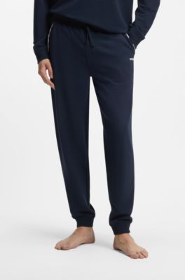 Cotton-blend cuffed tracksuit bottoms with logo piping, Dark Blue