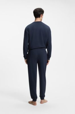 Cotton-blend cuffed tracksuit bottoms with logo piping, Dark Blue