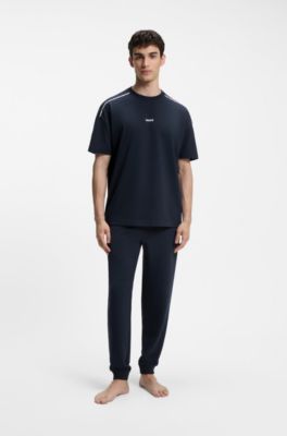 Relaxed fit-t-shirt med logga i high-density-tryck, M&ouml;rkbl&aring;