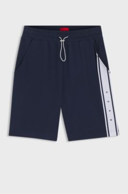 Stretch-cotton shorts with logo tape, Dark Blue