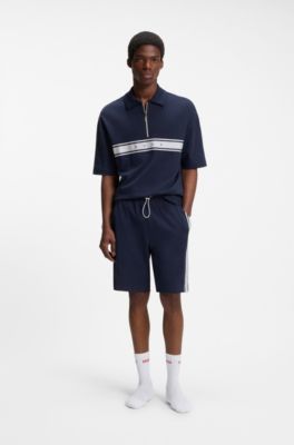 Stretch-cotton shorts with logo tape, Dark Blue