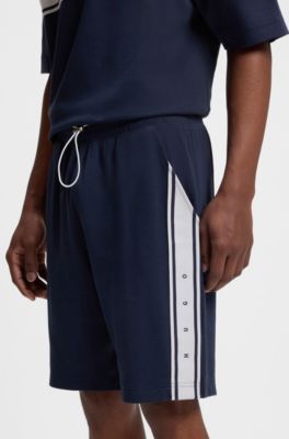 Stretch-cotton shorts with logo tape, Dark Blue