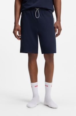Stretch-cotton shorts with logo tape, Dark Blue
