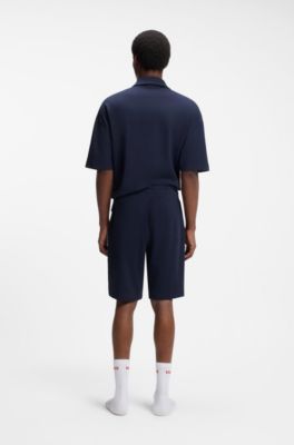 Stretch-cotton shorts with logo tape, Dark Blue