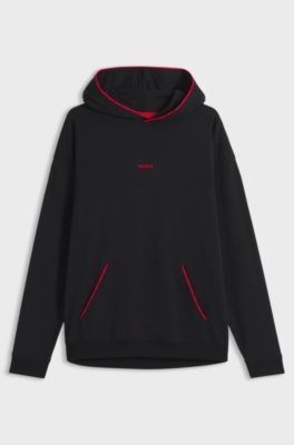 Relaxed-fit hoodie with branded contrast piping, Black