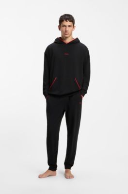 Relaxed-fit hoodie with branded contrast piping, Black