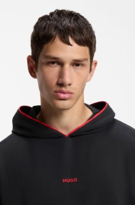 Relaxed-fit hoodie with branded contrast piping, Black