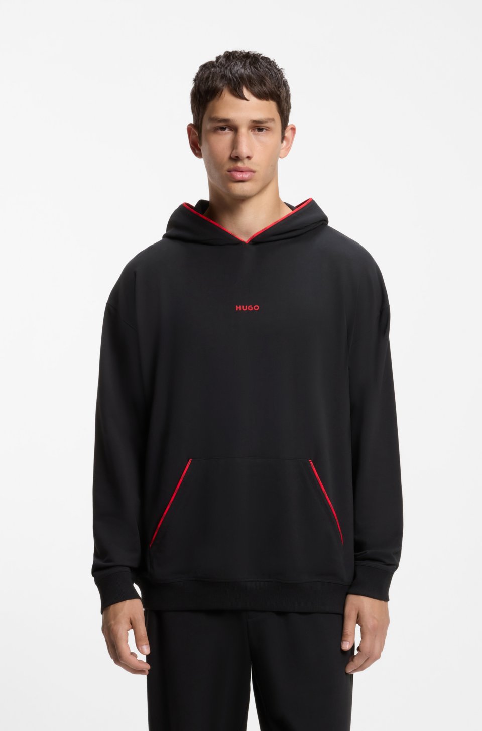 Relaxed-fit hoodie with branded contrast piping