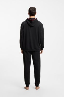 Relaxed-fit hoodie with branded contrast piping, Black