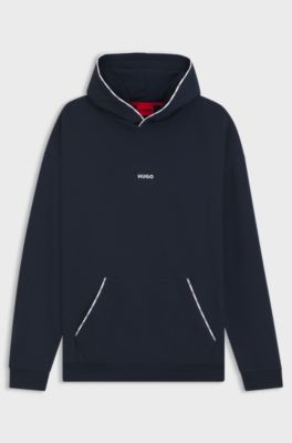 Relaxed-fit hoodie with branded contrast piping, Dark Blue
