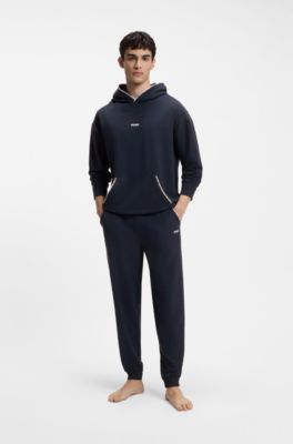 Relaxed-fit hoodie with branded contrast piping, Dark Blue
