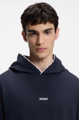 Relaxed-fit hoodie with branded contrast piping, Dark Blue