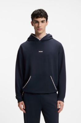 Relaxed-fit hoodie with branded contrast piping, Dark Blue